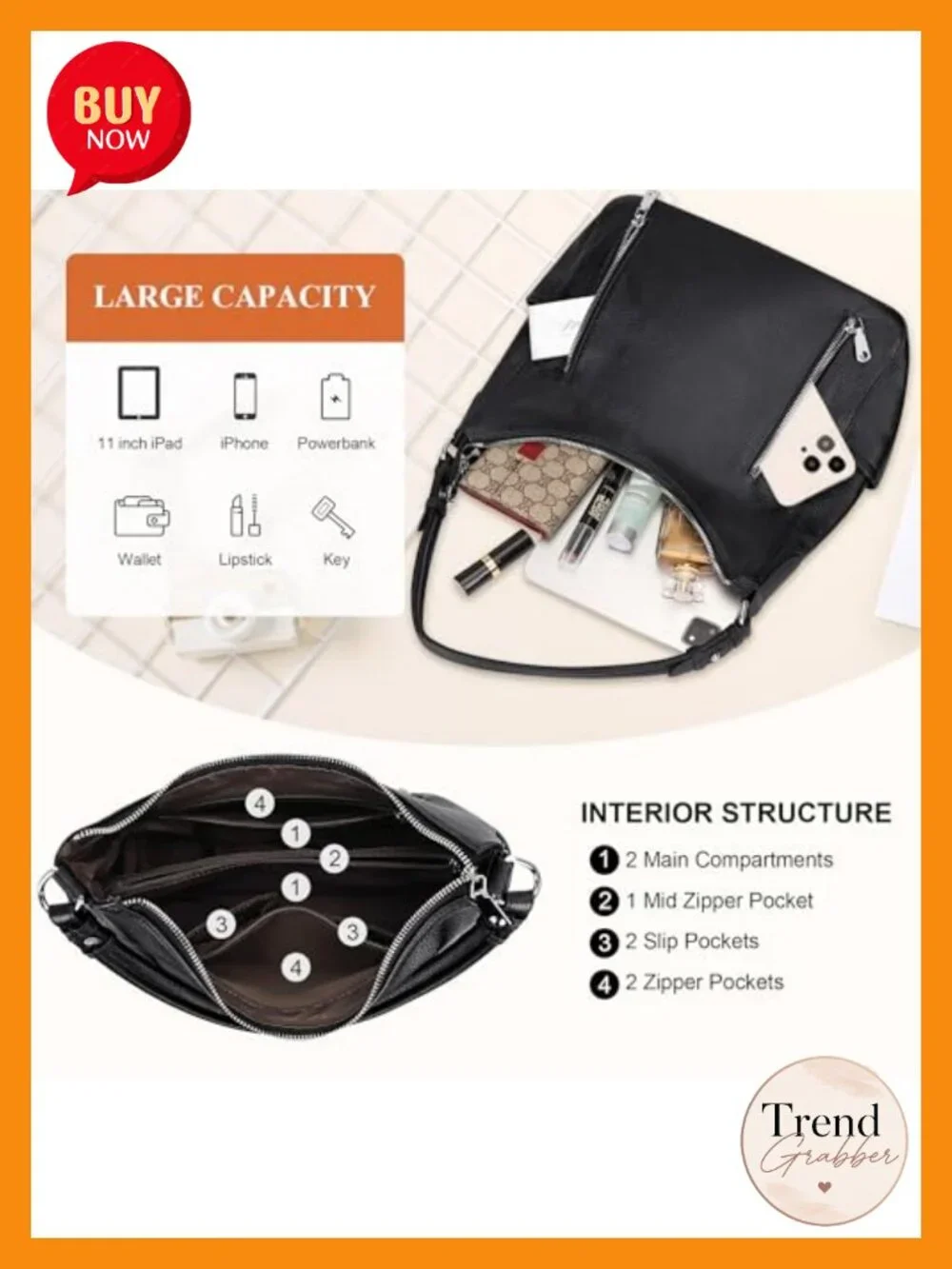 Genuine Leather Hobo Shoulder Bag Crossbody with Pockets